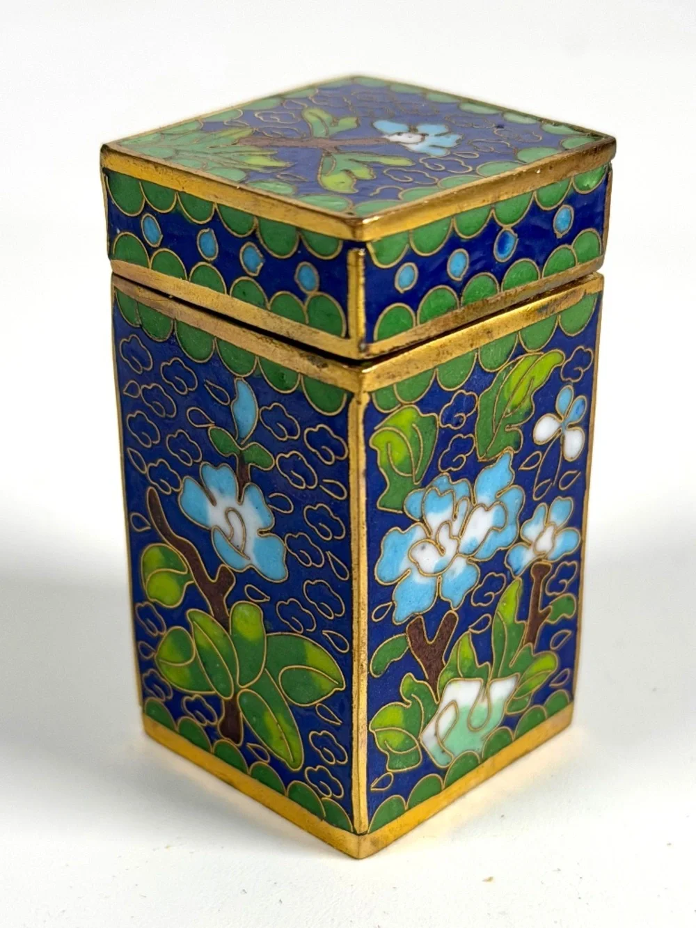 Vintage Chinese Cloisonné Small Canister Jar Set - 8 canisters w/ Original Box